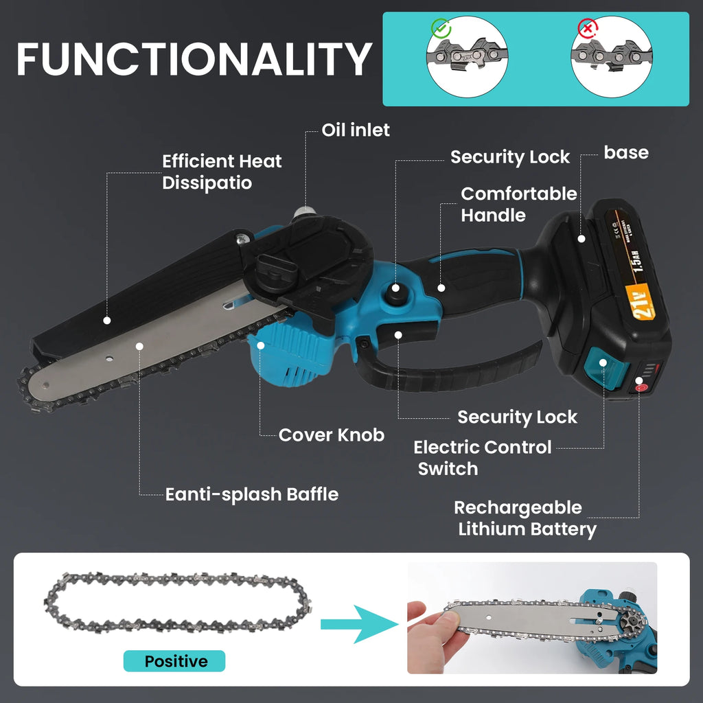 1500W Brushless 12Inch Electric Chainsaw Cordless Pruning Woodworking Power Tool Handheld Garden Cutter For Makita 18V Battery
