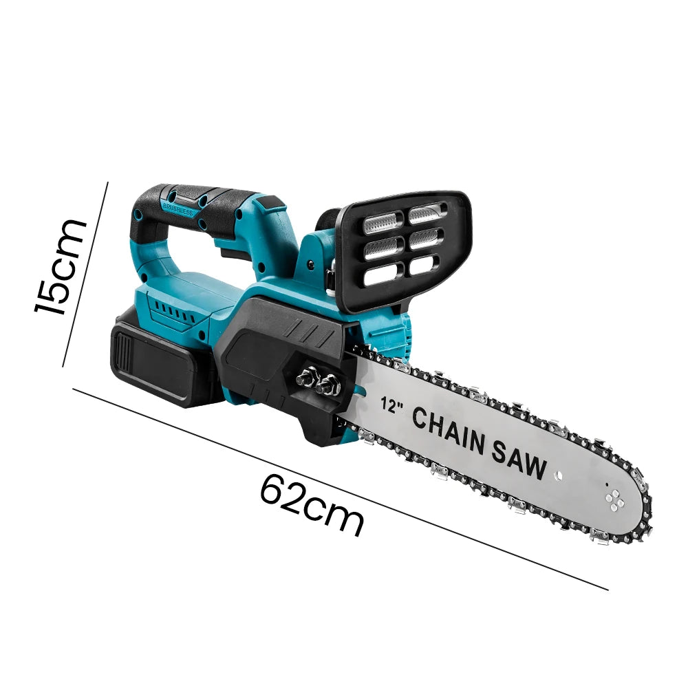 1500W Brushless 12Inch Electric Chainsaw Cordless Pruning Woodworking Power Tool Handheld Garden Cutter For Makita 18V Battery