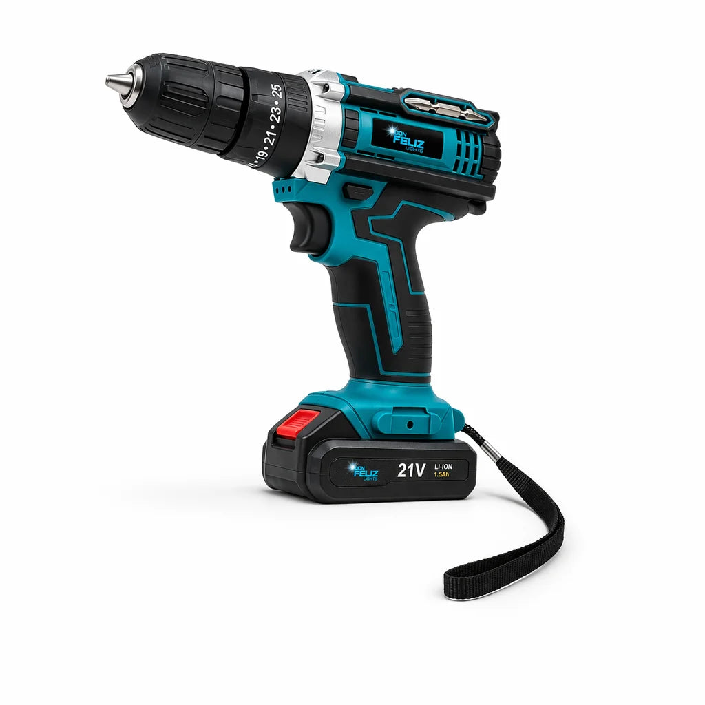Cordless Hammer Drill Set, with 2 21V 1.5 Ah Batteries, 25+3 Torque Adjustment, 2 Speed, Don Feliz