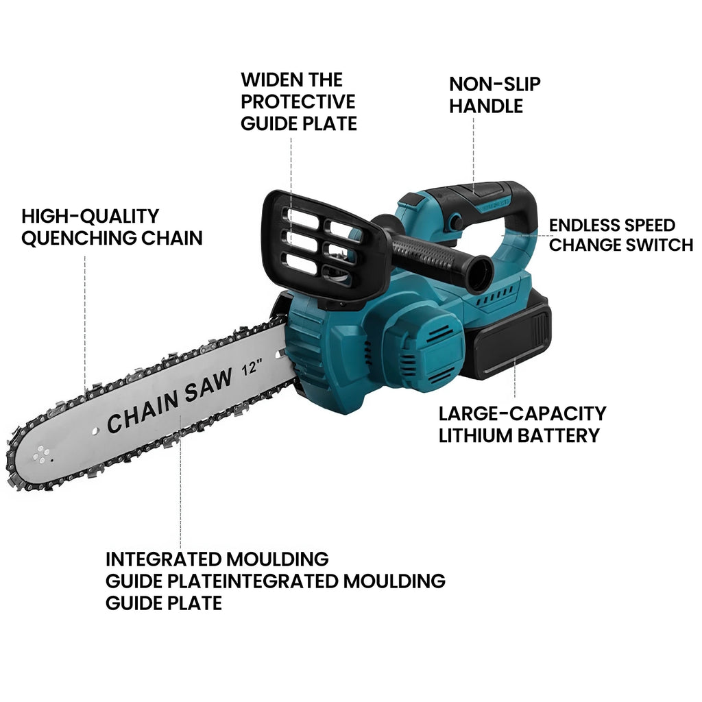 1500W Brushless 12Inch Electric Chainsaw Cordless Pruning Woodworking Power Tool Handheld Garden Cutter For Makita 18V Battery