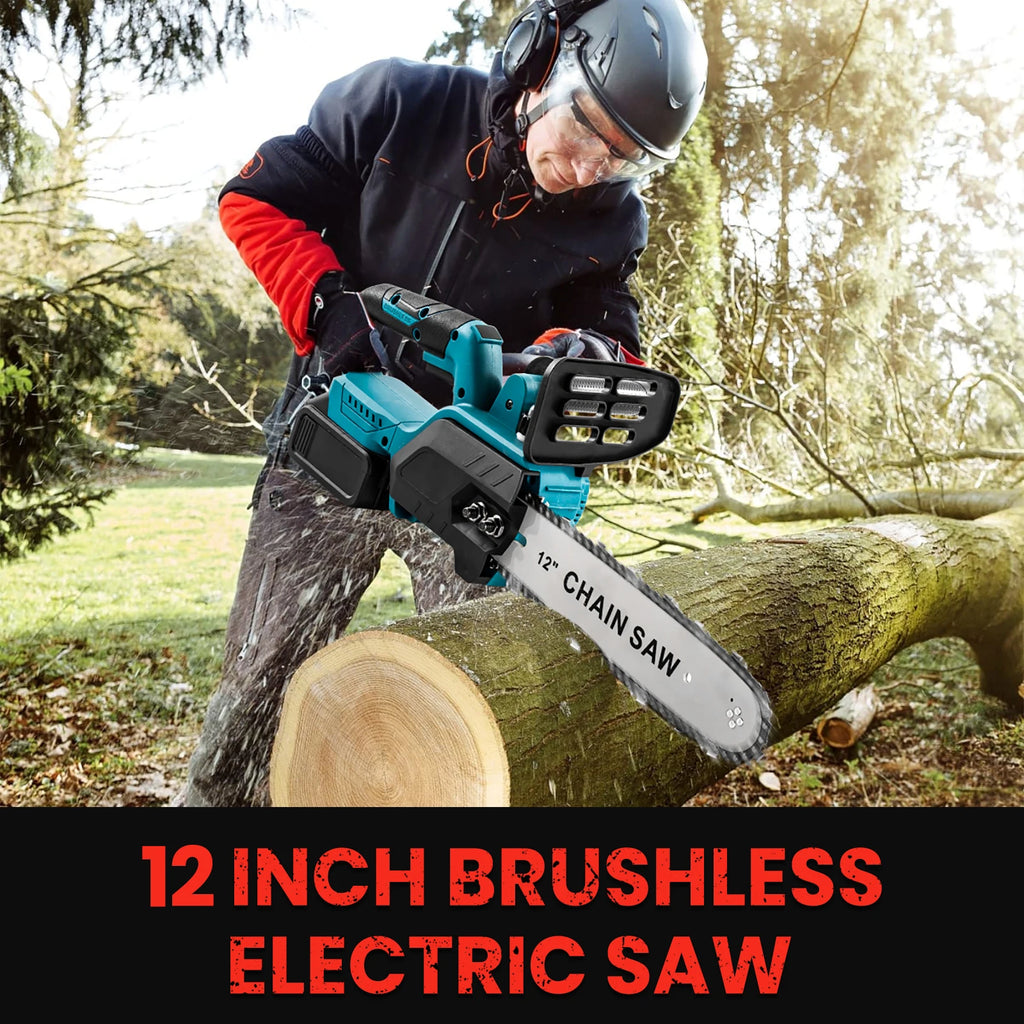 1500W Brushless 12Inch Electric Chainsaw Cordless Pruning Woodworking Power Tool Handheld Garden Cutter For Makita 18V Battery