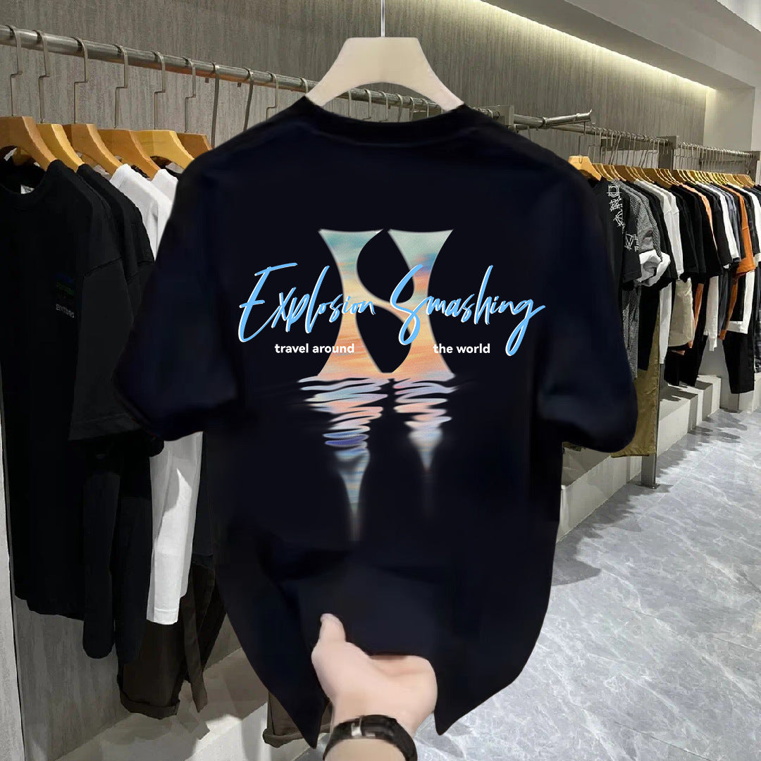 2025 Summer New Men's T-Shirt Chinese Style Printed Men's Short-Sleeved T-Shirt Round Neck Fashion National Trend Top