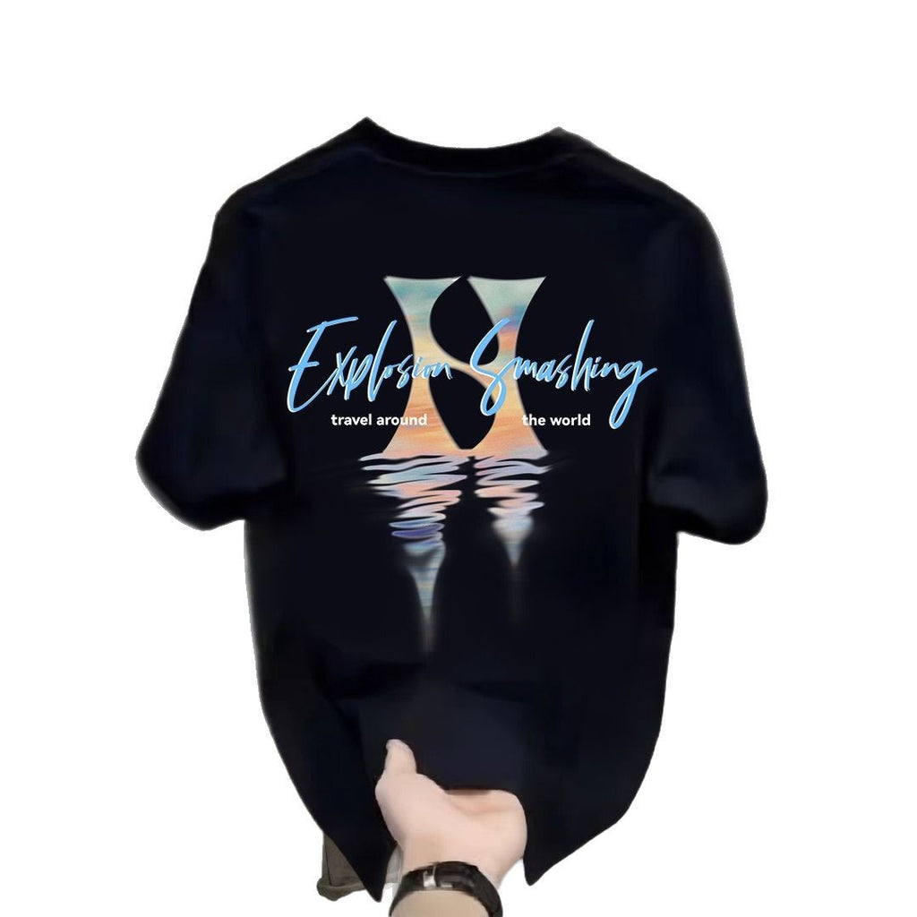 2025 Summer New Men's T-Shirt Chinese Style Printed Men's Short-Sleeved T-Shirt Round Neck Fashion National Trend Top