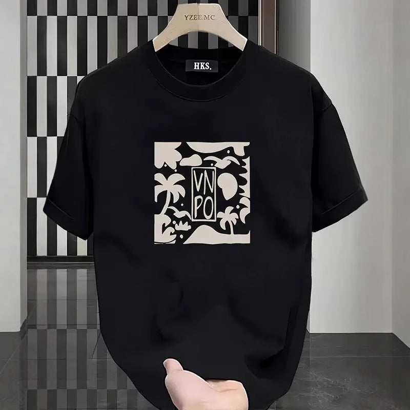 [High-End Men's Clothing] Summer New Men's Short-Sleeved T-Shirts, Trendy Brand Trendyy Handsome Loose Cotton Half-Sleeved Tops
