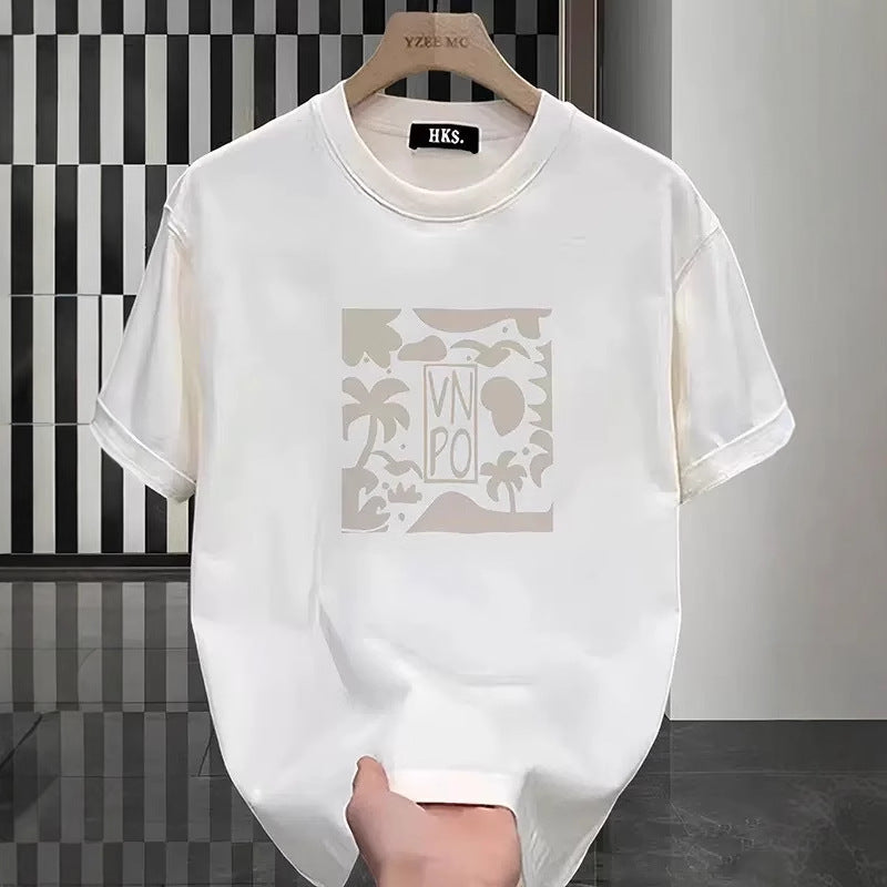 [High-End Men's Clothing] Summer New Men's Short-Sleeved T-Shirts, Trendy Brand Trendyy Handsome Loose Cotton Half-Sleeved Tops