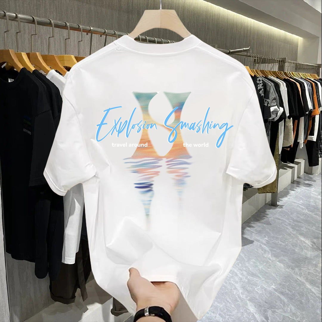2025 Summer New Men's T-Shirt Chinese Style Printed Men's Short-Sleeved T-Shirt Round Neck Fashion National Trend Top
