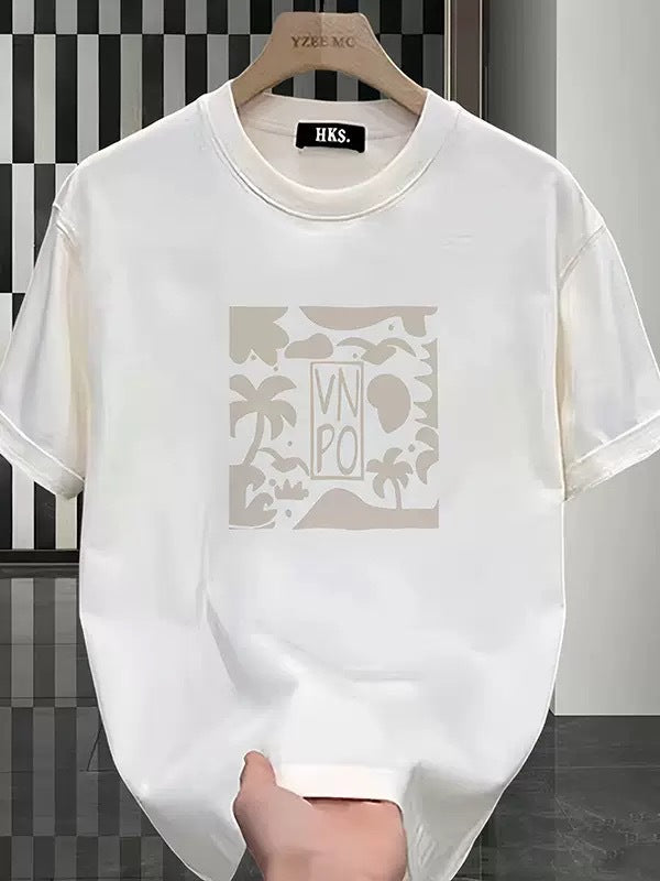 [High-End Men's Clothing] Summer New Men's Short-Sleeved T-Shirts, Trendy Brand Trendyy Handsome Loose Cotton Half-Sleeved Tops