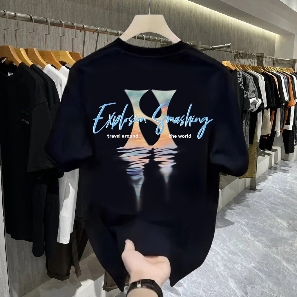 2025 Summer New Men's T-Shirt Chinese Style Printed Men's Short-Sleeved T-Shirt Round Neck Fashion National Trend Top