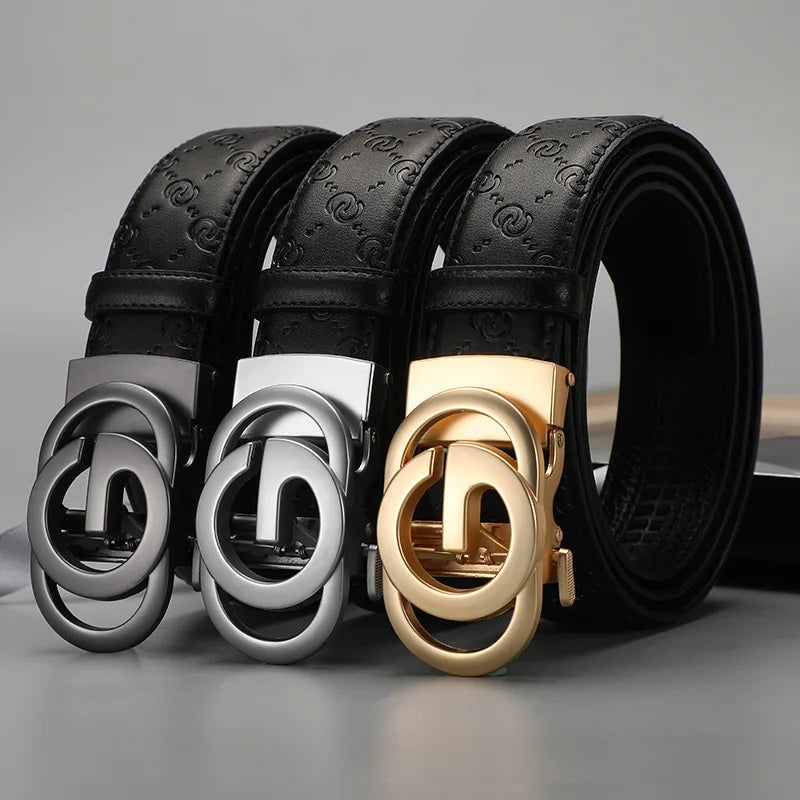 Luxury Men's Belt, Automatic Buckle Belt for Men, High Quality Genuine Leather Belt Printed Design Men's Business Belt Men