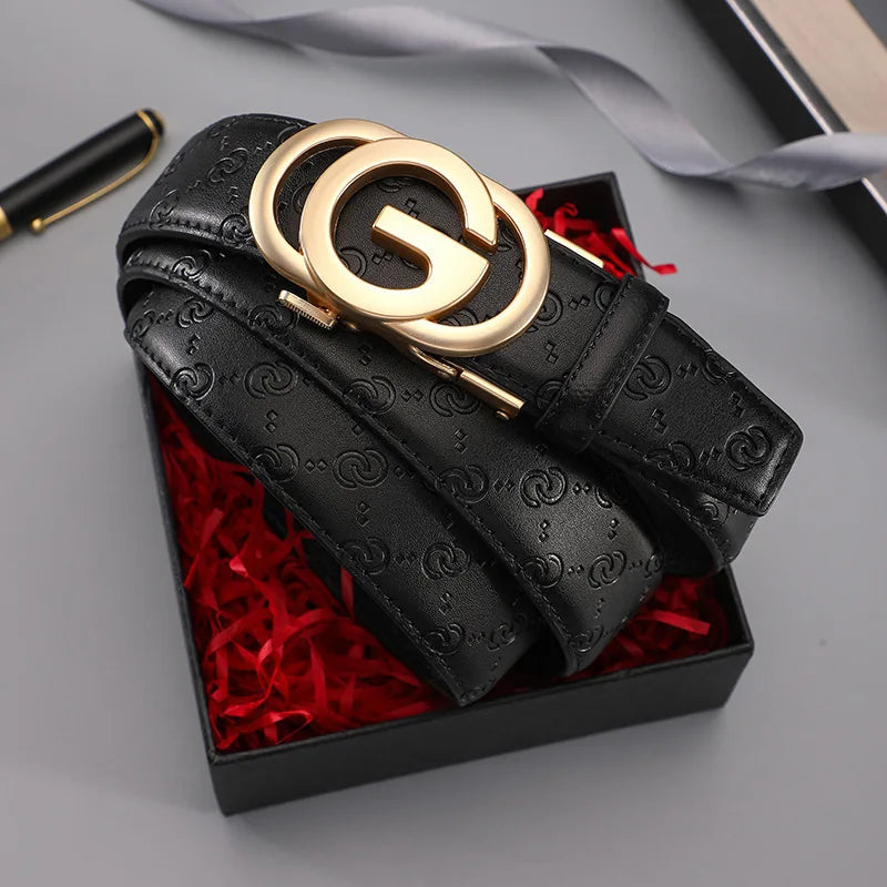 Luxury Men's Belt, Automatic Buckle Belt for Men, High Quality Genuine Leather Belt Printed Design Men's Business Belt Men