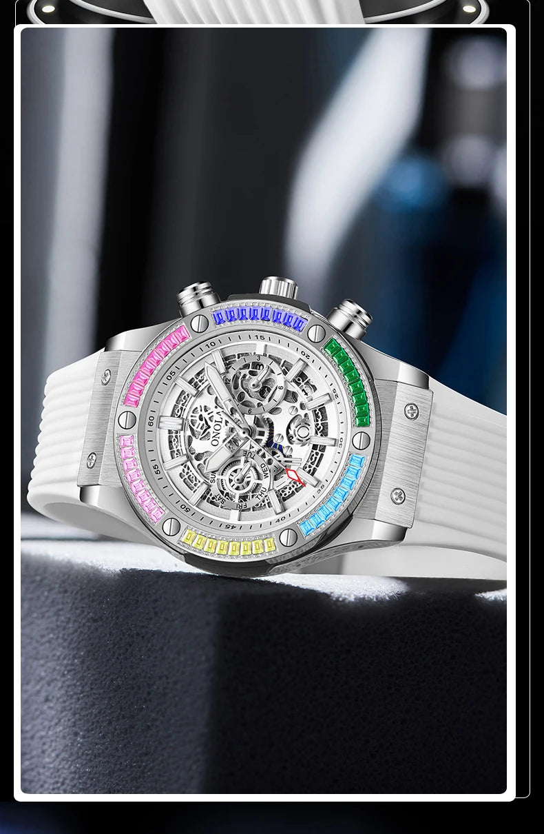 ONOLA Fashion Men's Watches Waterproof Rainbow Diamond Waterproof Date Sports Personalized Quartz Watch For Men