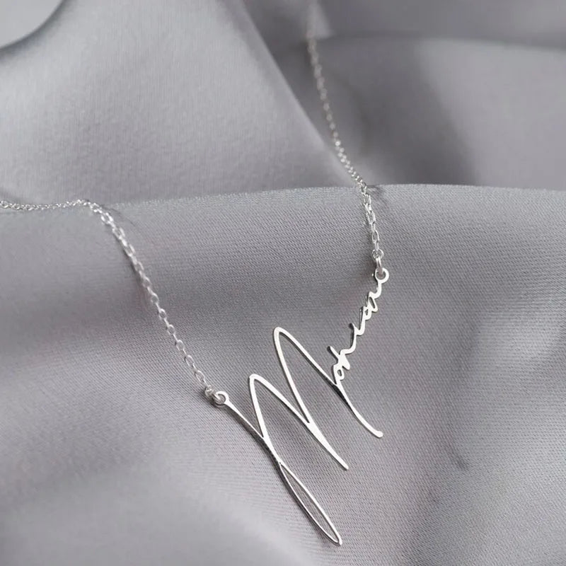 Personalized Handwriting Name Necklaces For Women Fashion Custom Nameplate Jewelry Stainless Steel Collarbone Necklace Collier