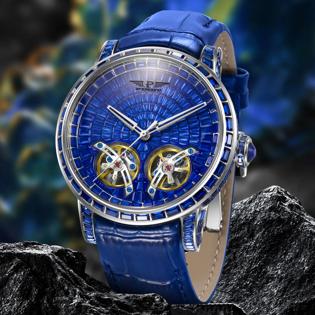 2026 PINDU Design New Double Flying Wheel Mechanical Watch Men Top Luxury Watch Sapphire Glass Waterproof Diamond Watch Leather