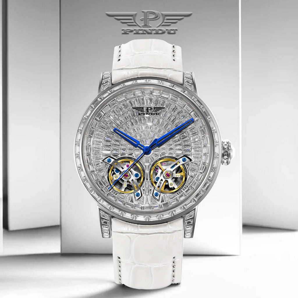 2026 PINDU Design New Double Flying Wheel Mechanical Watch Men Top Luxury Watch Sapphire Glass Waterproof Diamond Watch Leather