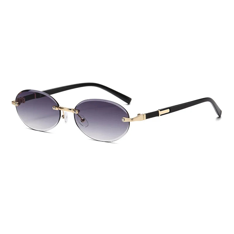 Popular Women Men Shades Oval Sun Glasses for Woman Man Summer Traveling UV400 Rimless Sunglasses Round Fashion Gafas De Sol