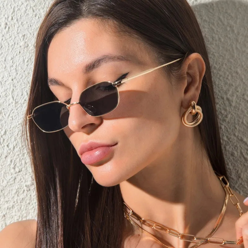 Fashion Small Rectangle Sunglasses Men Women Vintage Square Driving Sun Glasses Luxury Brand Metal Frame Eyewear Gafas De Sol