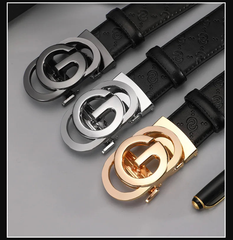 Luxury Men's Belt, Automatic Buckle Belt for Men, High Quality Genuine Leather Belt Printed Design Men's Business Belt Men