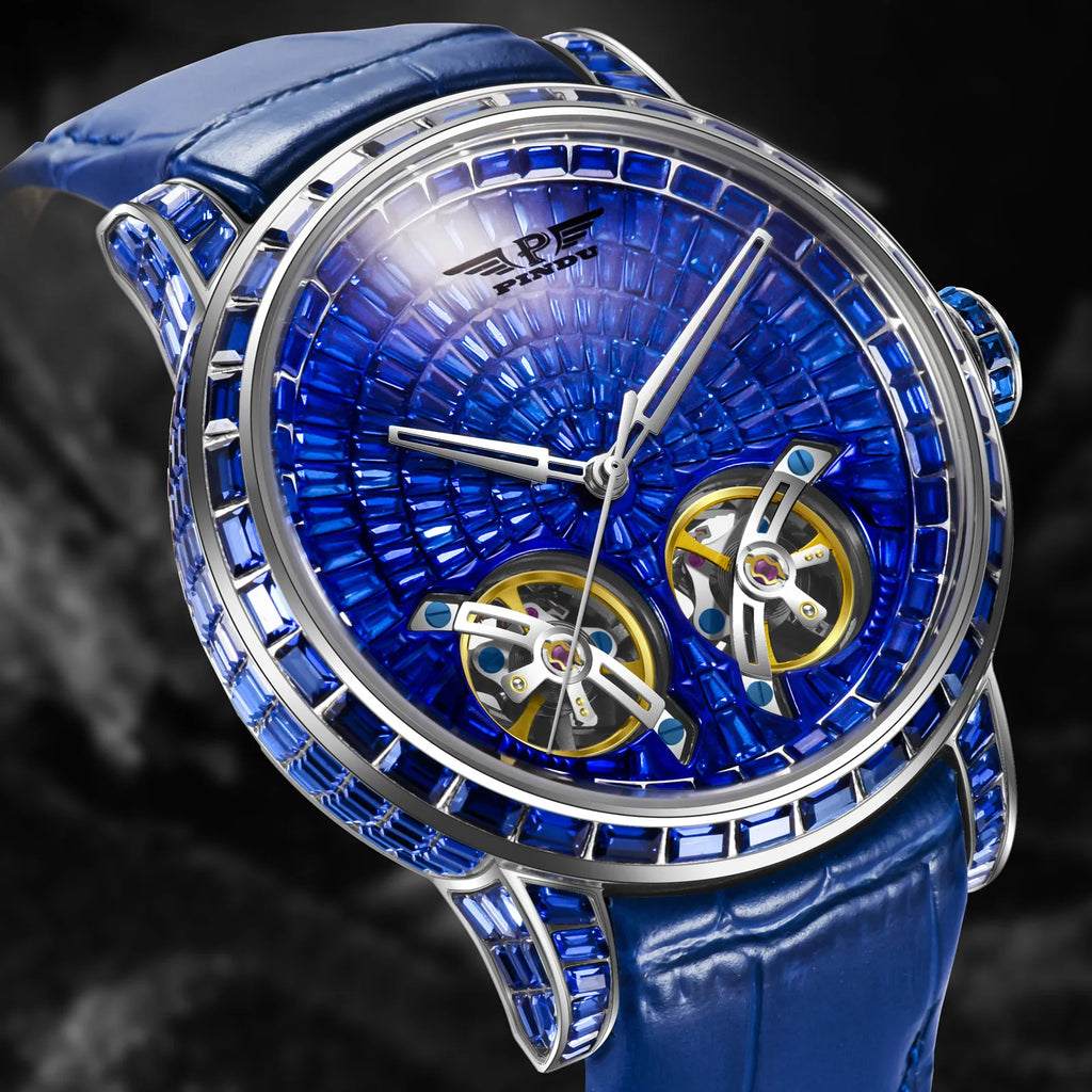 2026 PINDU Design New Double Flying Wheel Mechanical Watch Men Top Luxury Watch Sapphire Glass Waterproof Diamond Watch Leather