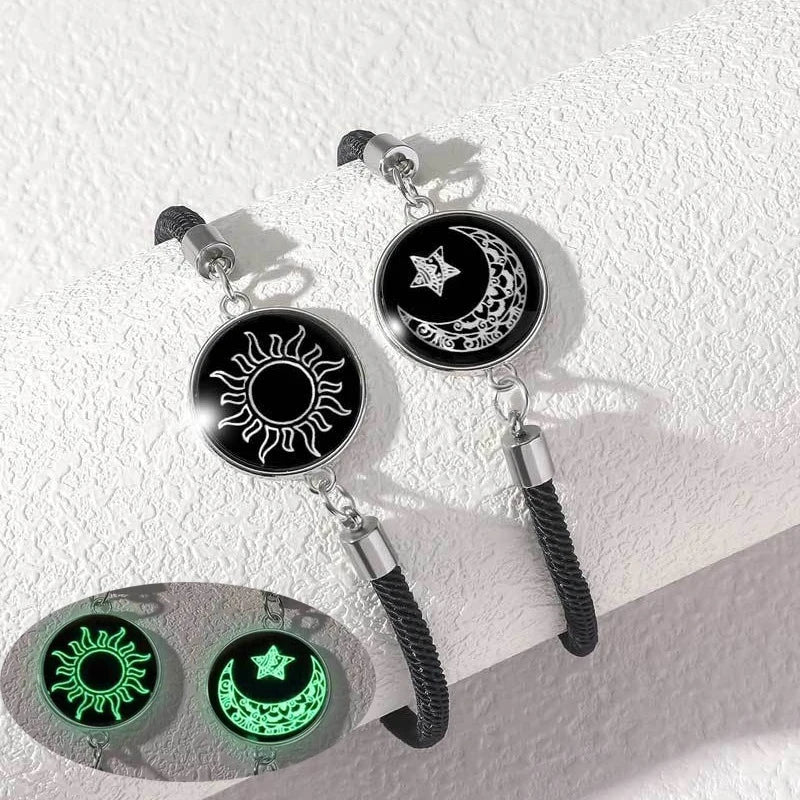 Romantic Luminous Sun Moon Couple Bracelets for Women Men Handmade Braided Rope Matching Bracelet Charms Lover  Jewelry Gifts