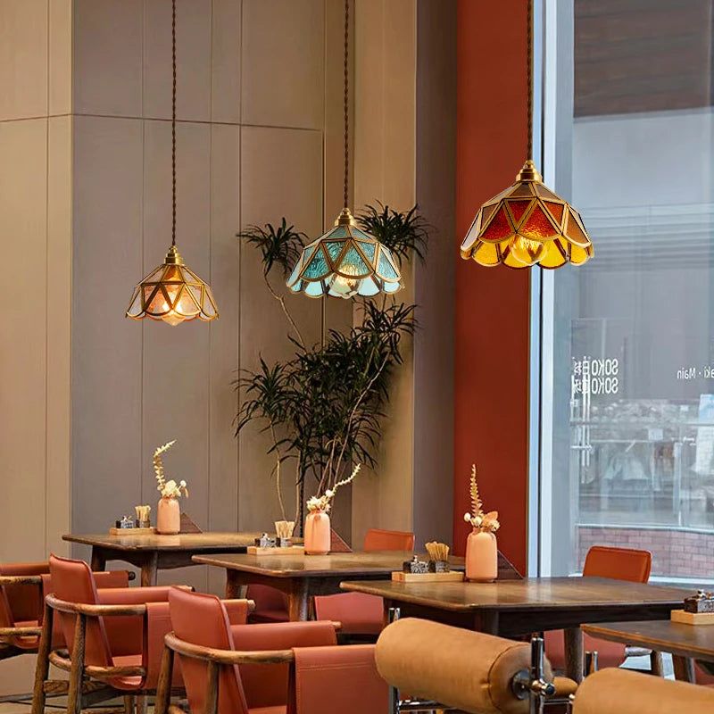 IWHD Nordic Colorful Glass LED Pendant Light Fixtures Cafe Loft Bedside Living Dining Room Bar Vintage Brass Hanglamp luminaire