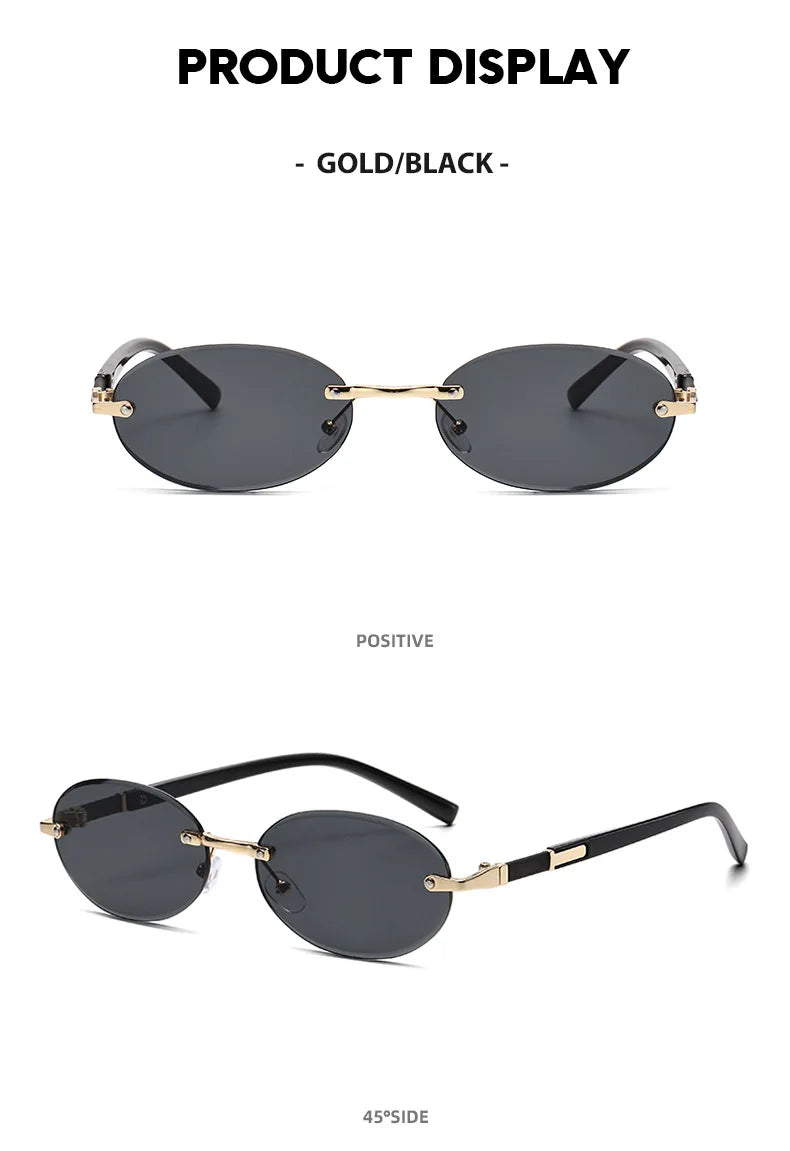 Popular Women Men Shades Oval Sun Glasses for Woman Man Summer Traveling UV400 Rimless Sunglasses Round Fashion Gafas De Sol