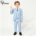 Handsome Linen Boys Suit 4-Piece Set with Floral Bow Tie 2026 Classic Formal Blazer Vest Pants for Ring Bearer Wedding Party