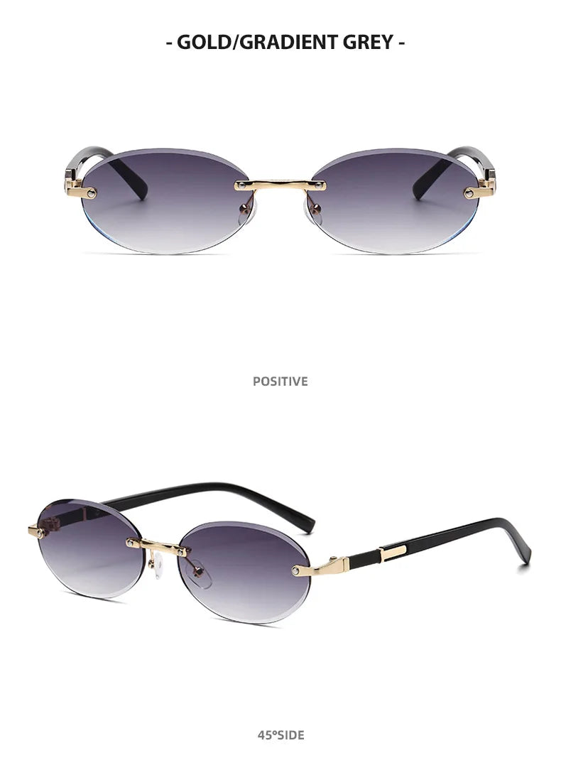 Popular Women Men Shades Oval Sun Glasses for Woman Man Summer Traveling UV400 Rimless Sunglasses Round Fashion Gafas De Sol