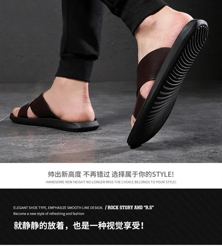 Sandals for Men Slippers Genuine Leather Luxury Brand Fashion  Men Flats Casual Non-slip Beach Sandalia Zapatos Hombre 2026
