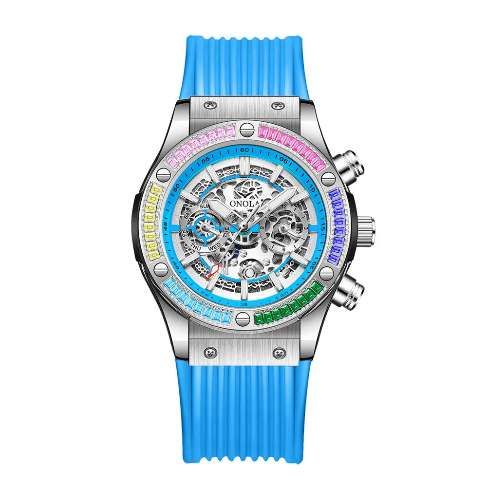 ONOLA Fashion Men's Watches Waterproof Rainbow Diamond Waterproof Date Sports Personalized Quartz Watch For Men