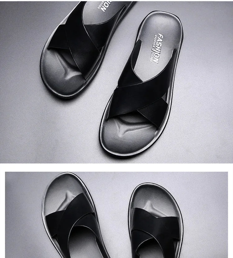 Sandals for Men Slippers Genuine Leather Luxury Brand Fashion  Men Flats Casual Non-slip Beach Sandalia Zapatos Hombre 2026