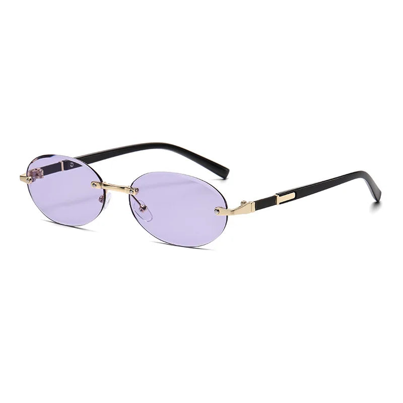 Popular Women Men Shades Oval Sun Glasses for Woman Man Summer Traveling UV400 Rimless Sunglasses Round Fashion Gafas De Sol