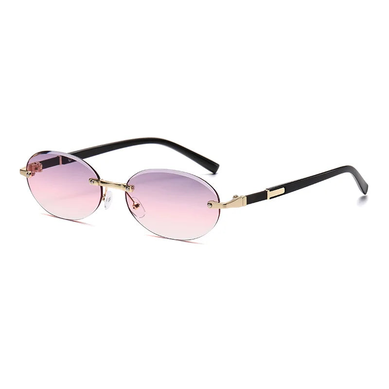Popular Women Men Shades Oval Sun Glasses for Woman Man Summer Traveling UV400 Rimless Sunglasses Round Fashion Gafas De Sol