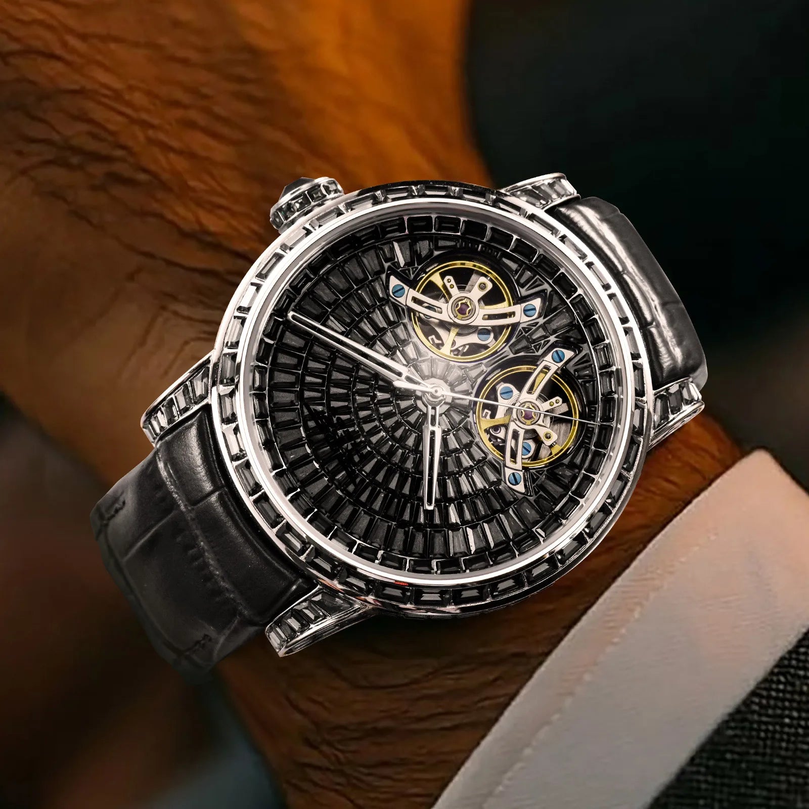 2026 PINDU Design New Double Flying Wheel Mechanical Watch Men Top Luxury Watch Sapphire Glass Waterproof Diamond Watch Leather