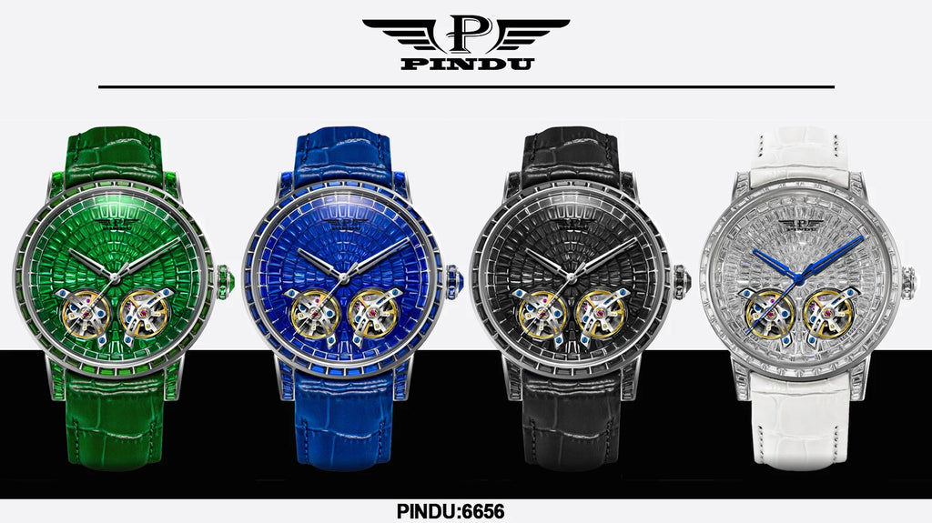 2026 PINDU Design New Double Flying Wheel Mechanical Watch Men Top Luxury Watch Sapphire Glass Waterproof Diamond Watch Leather