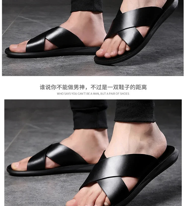 Sandals for Men Slippers Genuine Leather Luxury Brand Fashion  Men Flats Casual Non-slip Beach Sandalia Zapatos Hombre 2026
