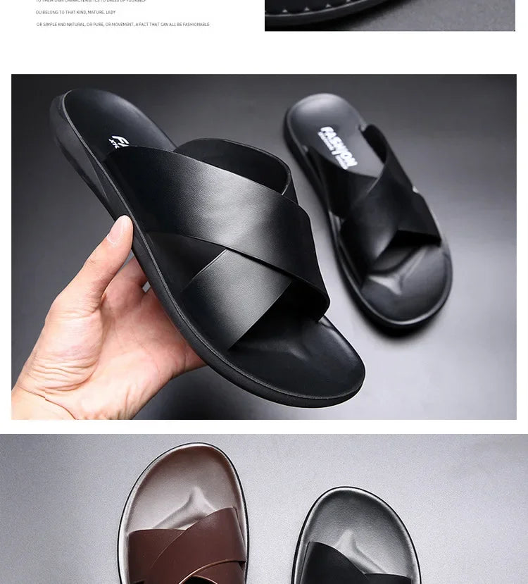 Sandals for Men Slippers Genuine Leather Luxury Brand Fashion  Men Flats Casual Non-slip Beach Sandalia Zapatos Hombre 2026