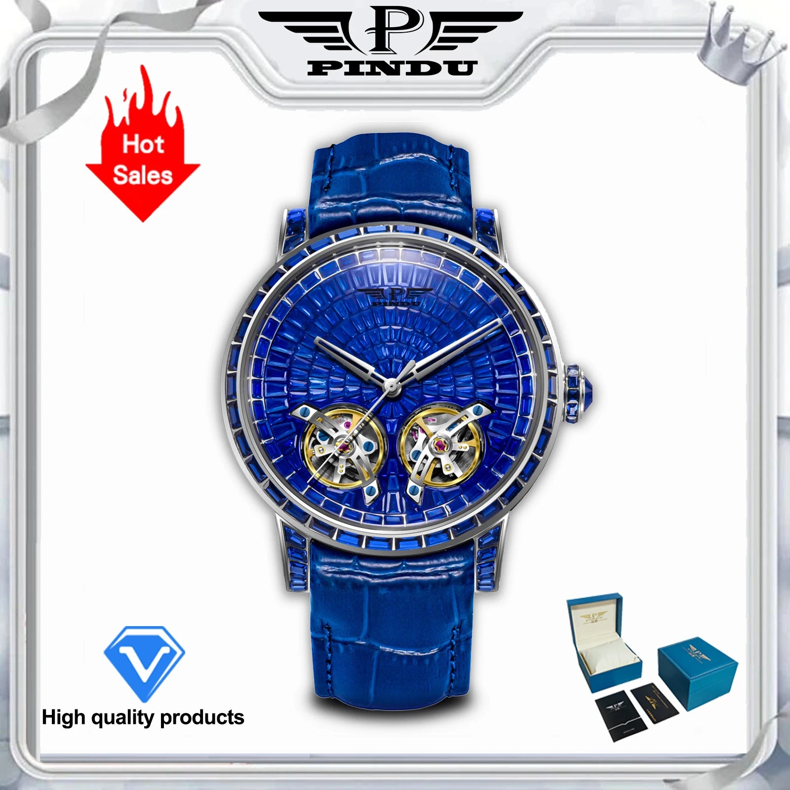 2026 PINDU Design New Double Flying Wheel Mechanical Watch Men Top Luxury Watch Sapphire Glass Waterproof Diamond Watch Leather