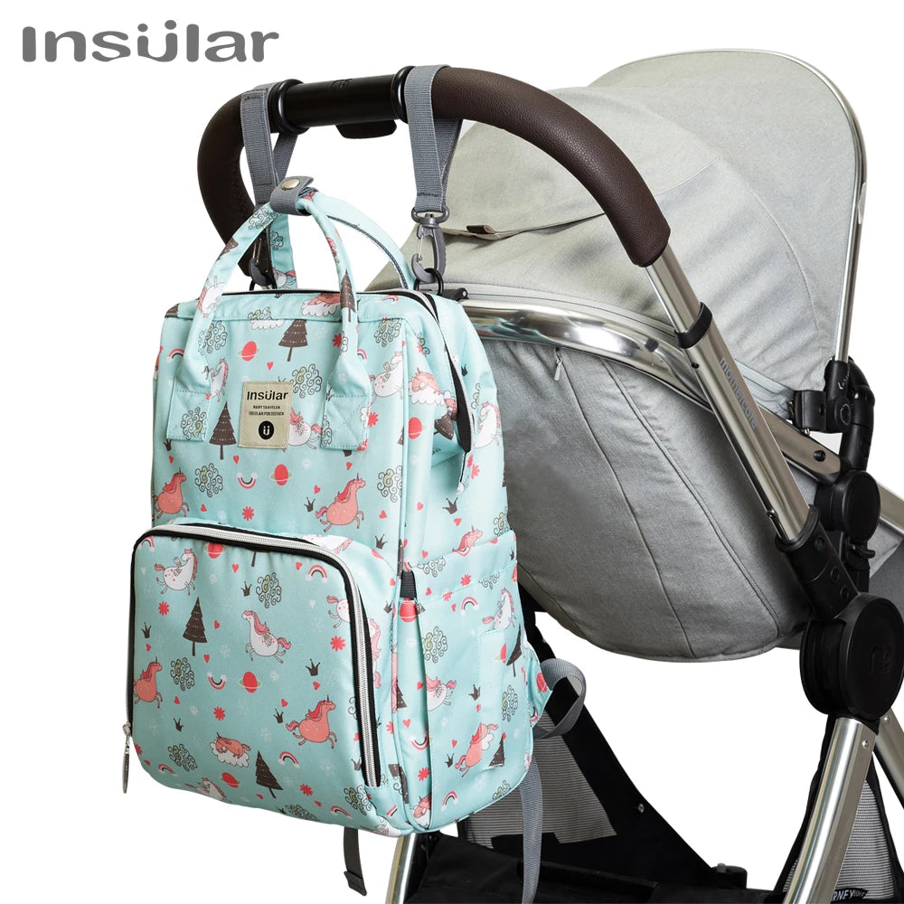 INSULAR Maternity Organizer Mummy Bag Nappy Backpack Travel Hanging Stroller Diaper Bag for Baby Care - Mom's Essentials