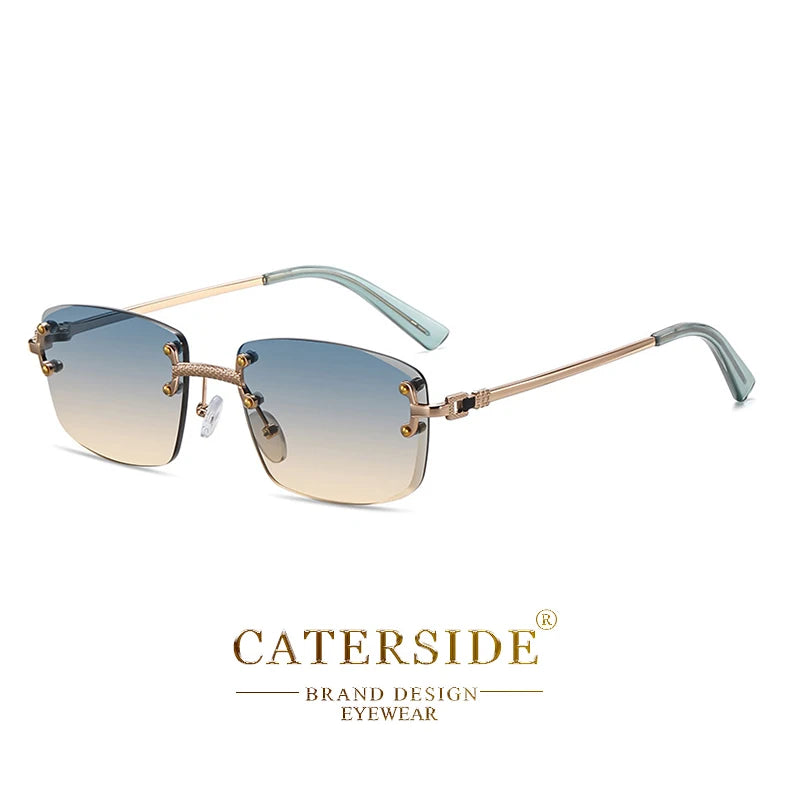 CATERSIDE Retro Rimless Square Sunglasses Men Women UV400 Small Gradient Sun Glasses For Men Popular High Quality Party Eyewear