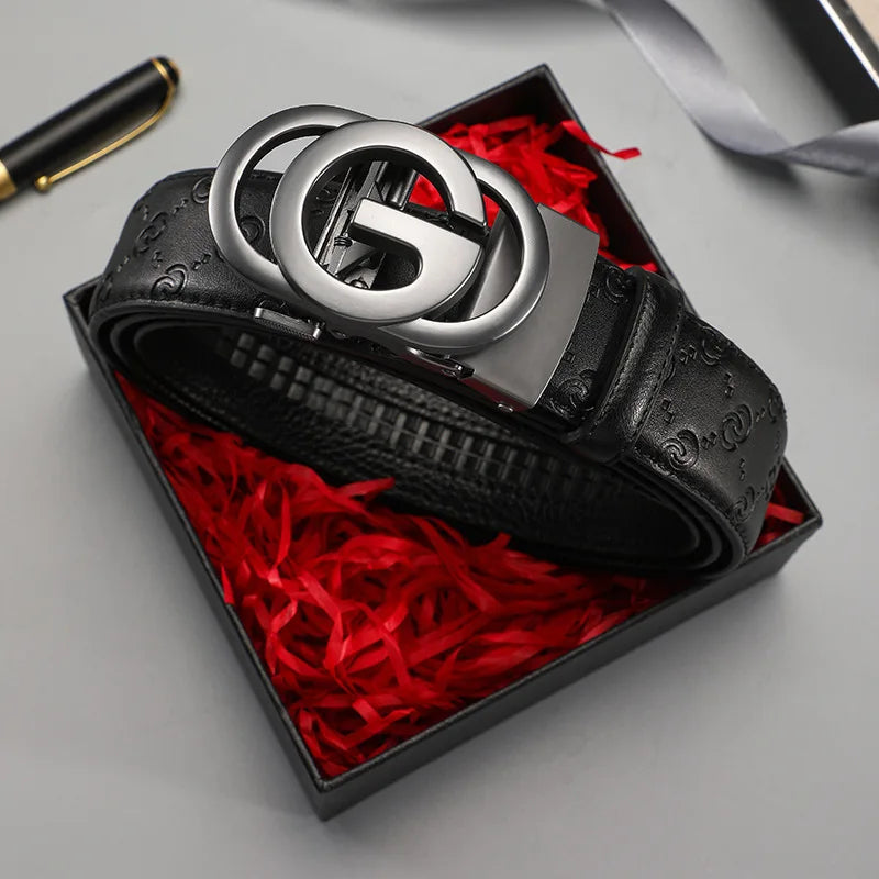 Luxury Men's Belt, Automatic Buckle Belt for Men, High Quality Genuine Leather Belt Printed Design Men's Business Belt Men