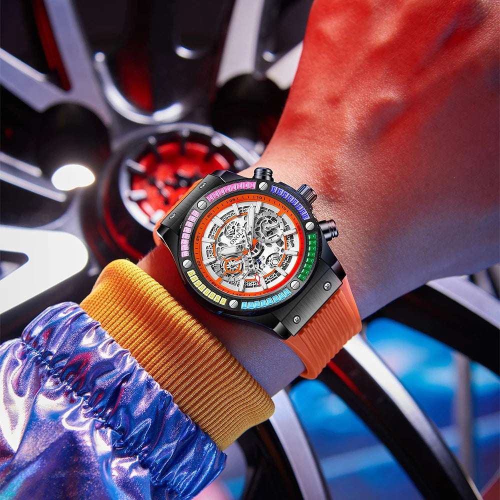 ONOLA Fashion Men's Watches Waterproof Rainbow Diamond Waterproof Date Sports Personalized Quartz Watch For Men