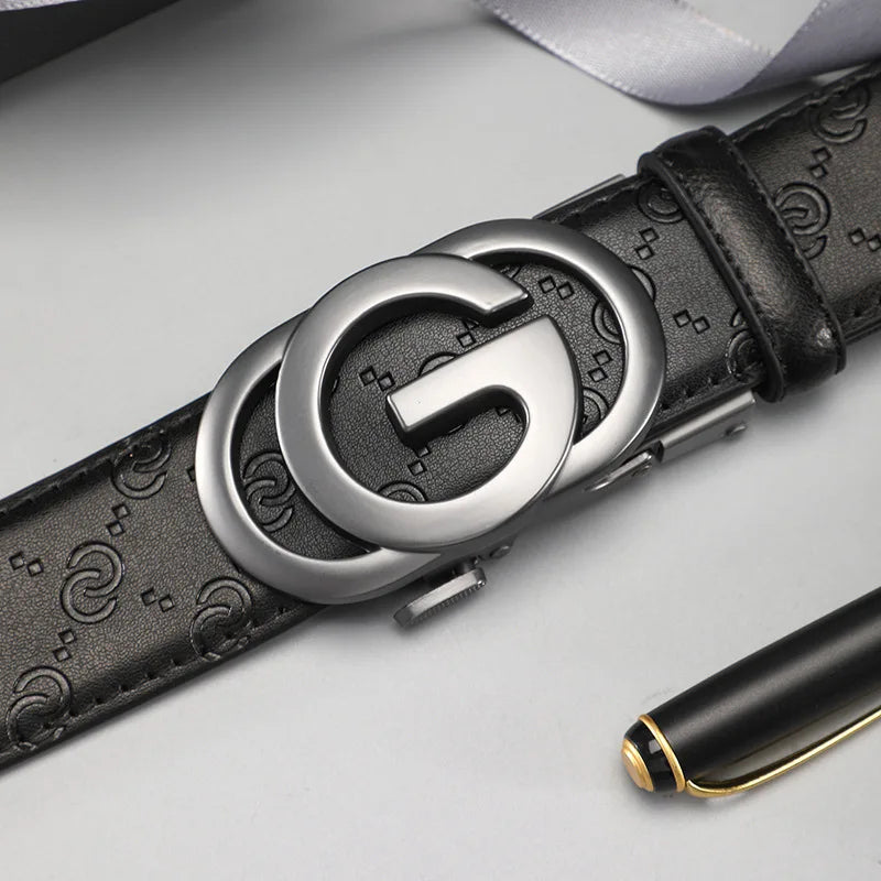 Luxury Men's Belt, Automatic Buckle Belt for Men, High Quality Genuine Leather Belt Printed Design Men's Business Belt Men