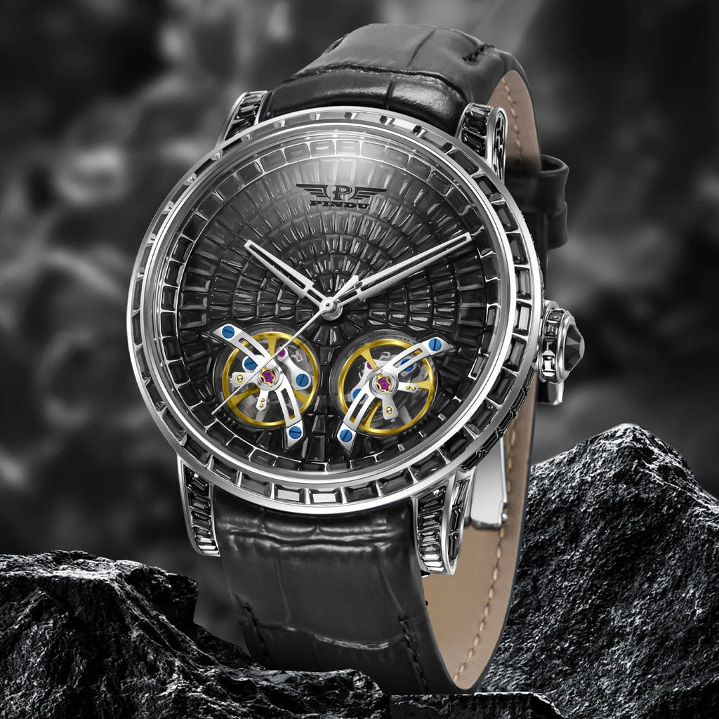 2026 PINDU Design New Double Flying Wheel Mechanical Watch Men Top Luxury Watch Sapphire Glass Waterproof Diamond Watch Leather