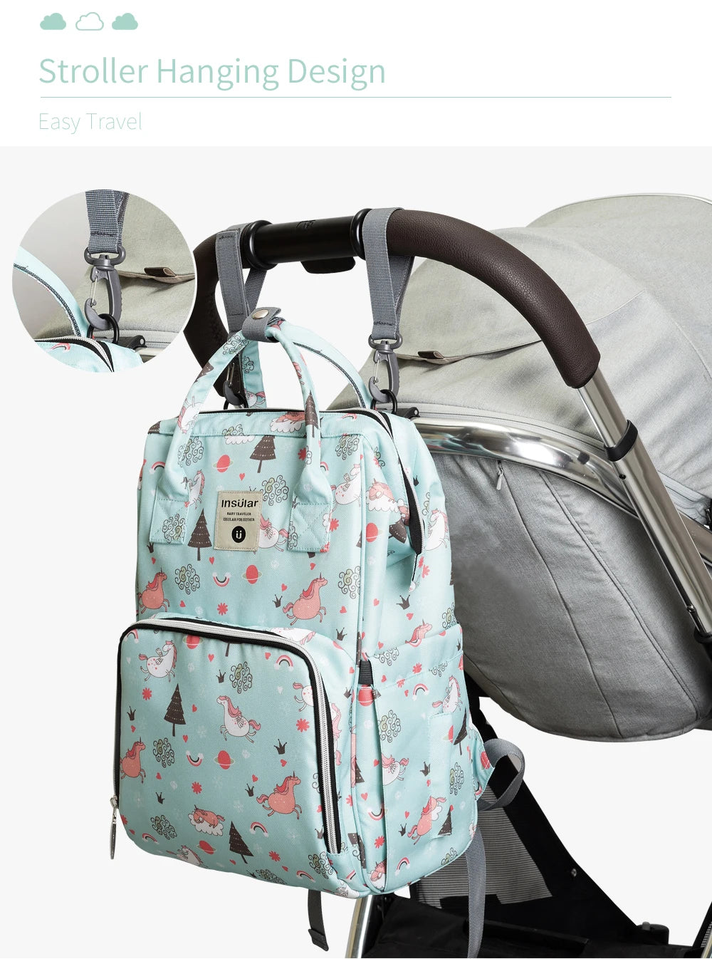 INSULAR Maternity Organizer Mummy Bag Nappy Backpack Travel Hanging Stroller Diaper Bag for Baby Care - Mom's Essentials