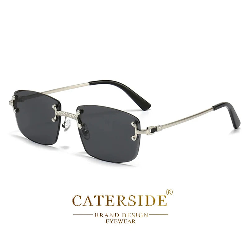 CATERSIDE Retro Rimless Square Sunglasses Men Women UV400 Small Gradient Sun Glasses For Men Popular High Quality Party Eyewear