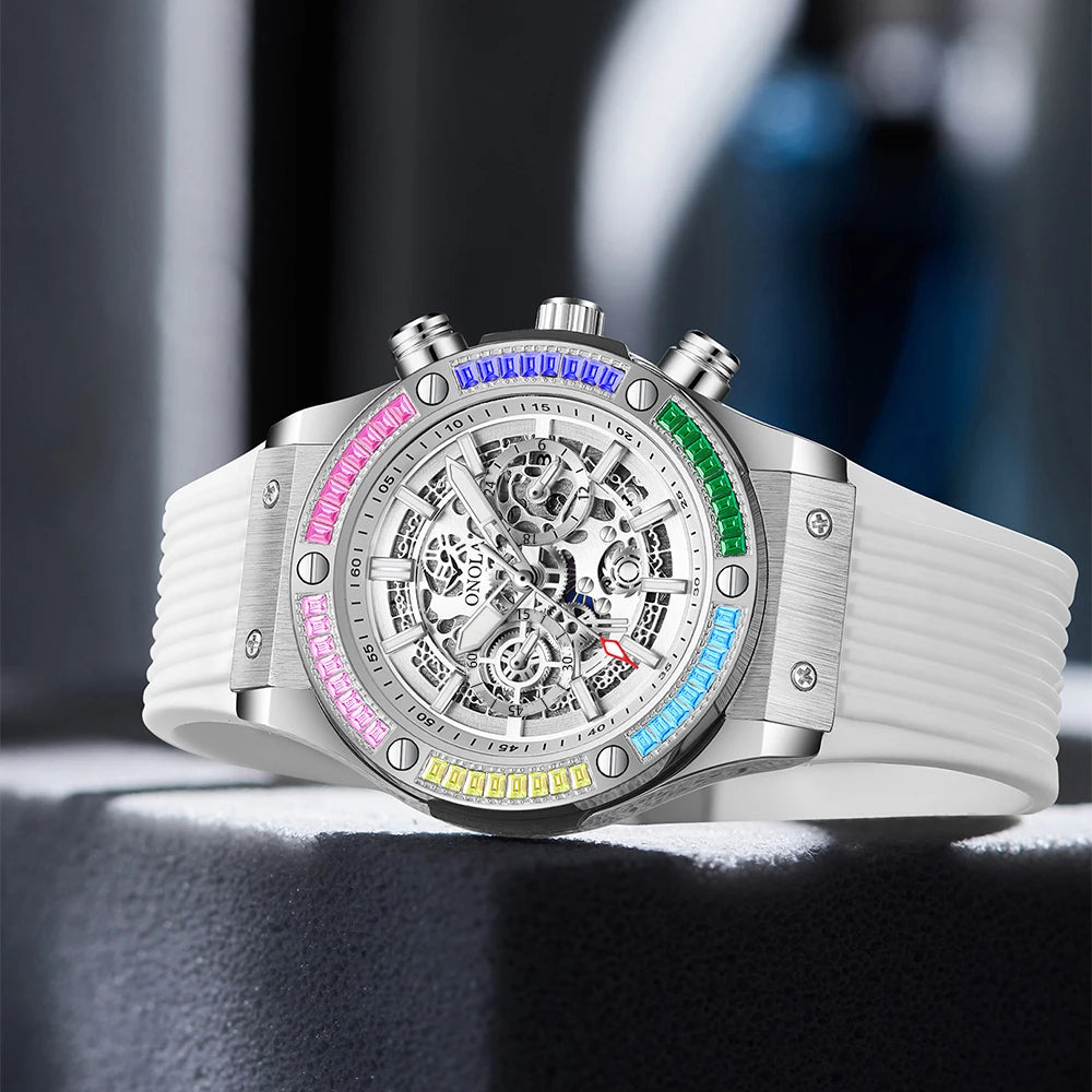 ONOLA Fashion Men's Watches Waterproof Rainbow Diamond Waterproof Date Sports Personalized Quartz Watch For Men