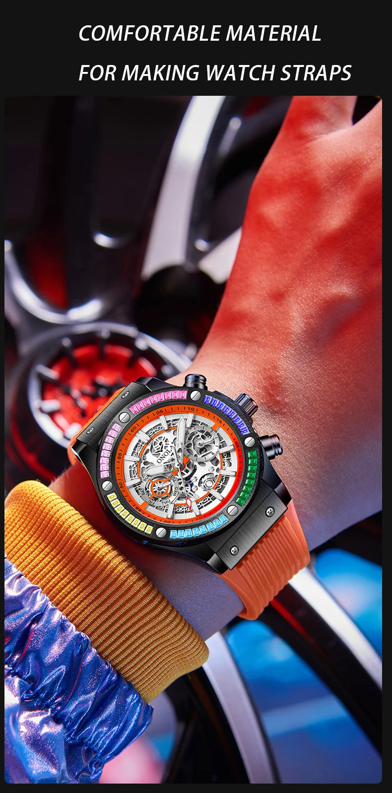 ONOLA Fashion Men's Watches Waterproof Rainbow Diamond Waterproof Date Sports Personalized Quartz Watch For Men