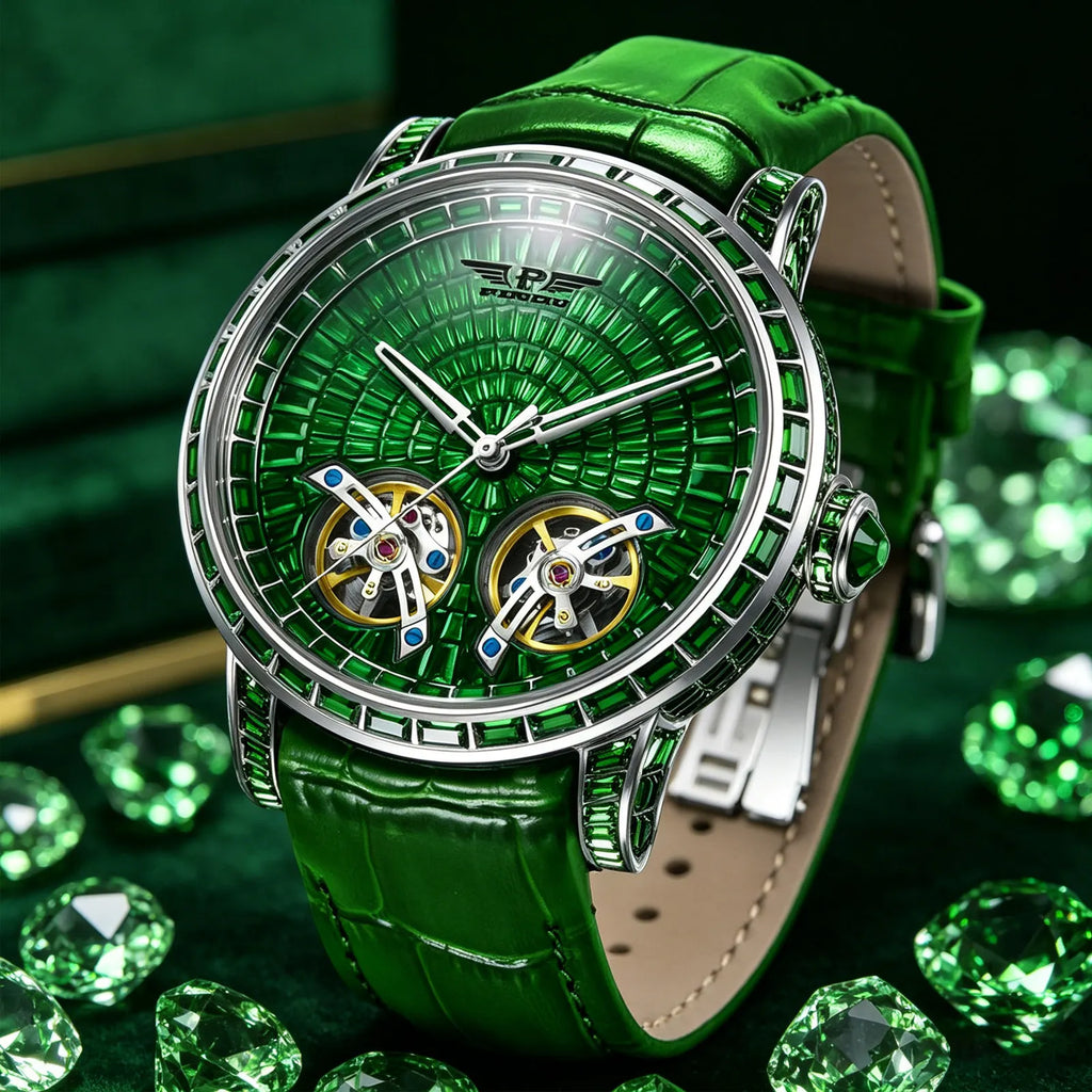 2026 PINDU Design New Double Flying Wheel Mechanical Watch Men Top Luxury Watch Sapphire Glass Waterproof Diamond Watch Leather