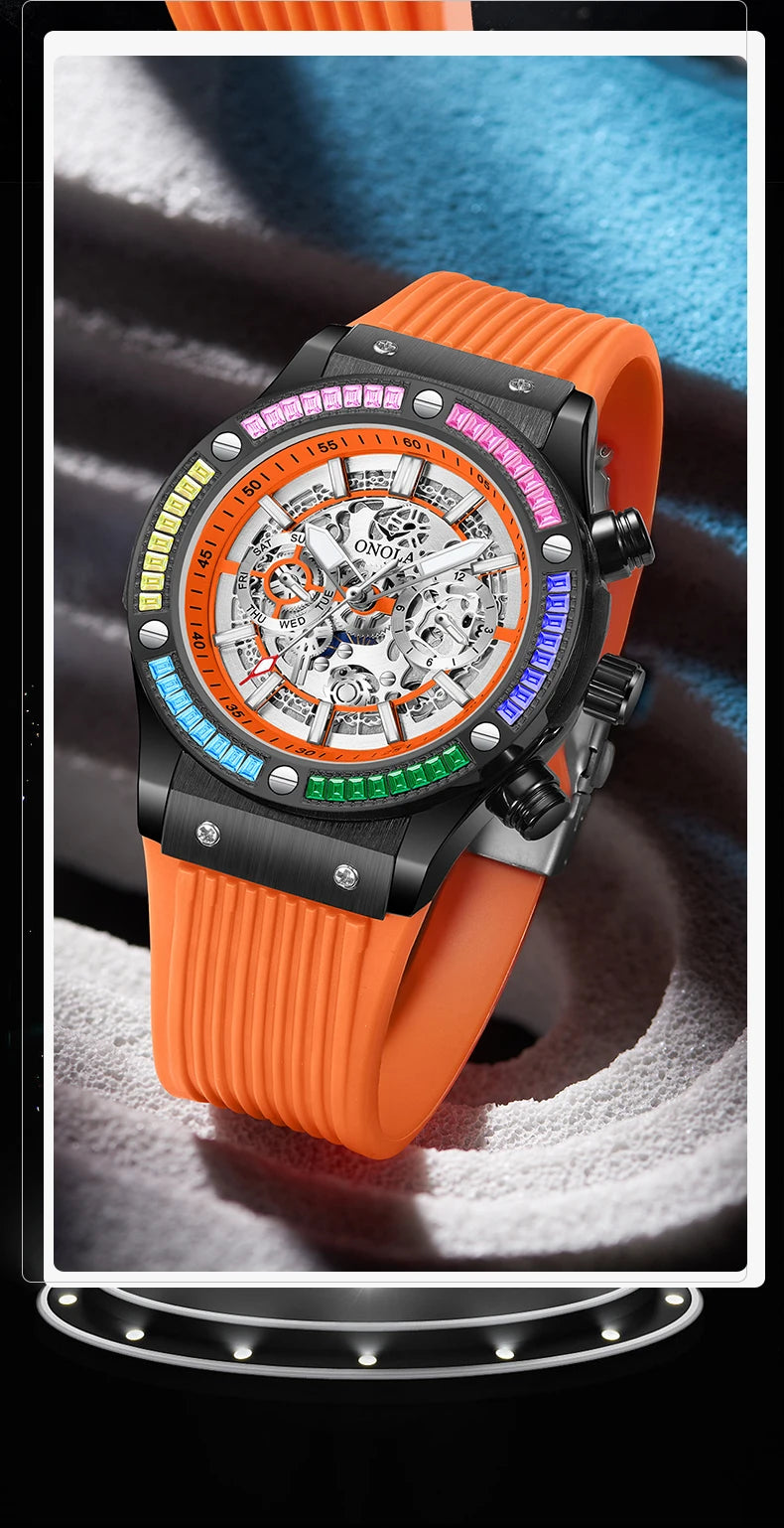 ONOLA Fashion Men's Watches Waterproof Rainbow Diamond Waterproof Date Sports Personalized Quartz Watch For Men