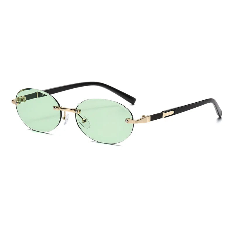 Popular Women Men Shades Oval Sun Glasses for Woman Man Summer Traveling UV400 Rimless Sunglasses Round Fashion Gafas De Sol